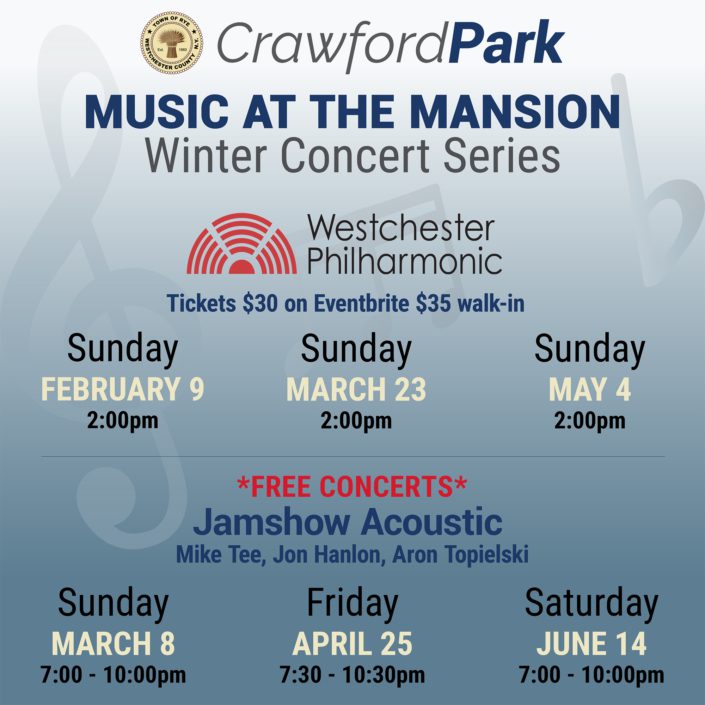 Crawford Park winter concerts 2025 Westchester Philharmonic and Jamshow Acoustic